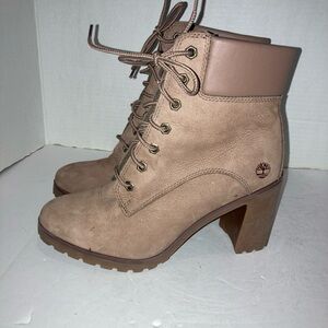 Timberland ReBOLT Beige Leather Women’s Lace Up Laced Up High Heel Boots SZ 7W